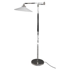 Adjustable Art Deco Nickel Floor lamp with opal glass shade vienna around 1920s