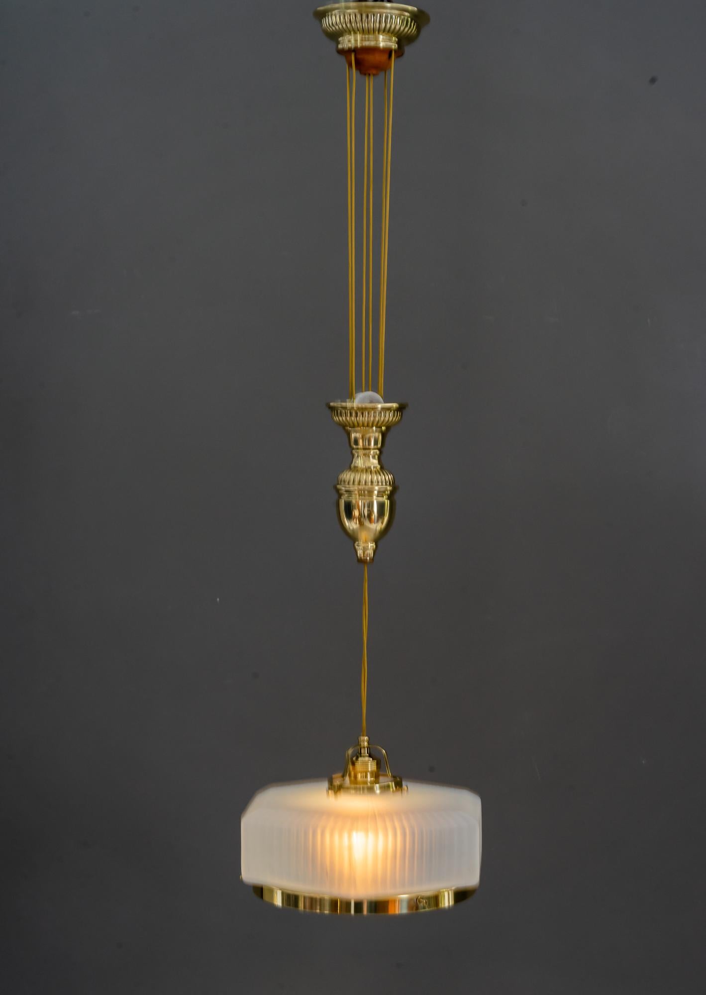 Adjustable art deco pendant vienna around with original opaline glass shade 1920 2