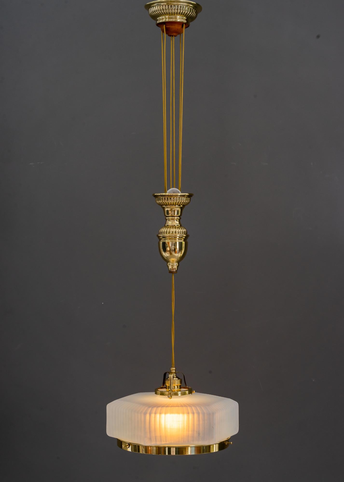 Adjustable art deco pendant vienna around with original opaline glass shade 1920 3