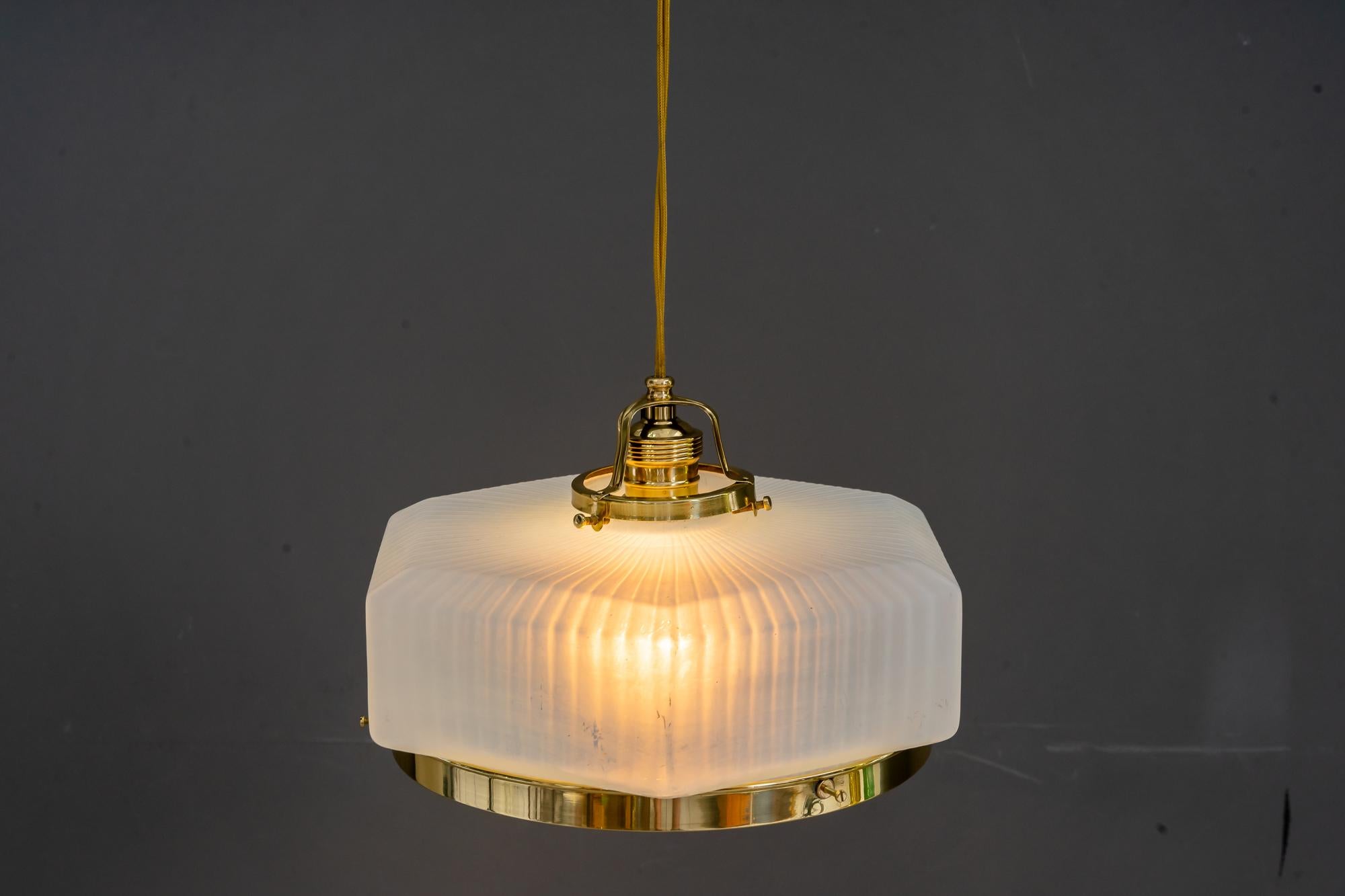 Adjustable art deco pendant vienna around with original opaline glass shade 1920 4