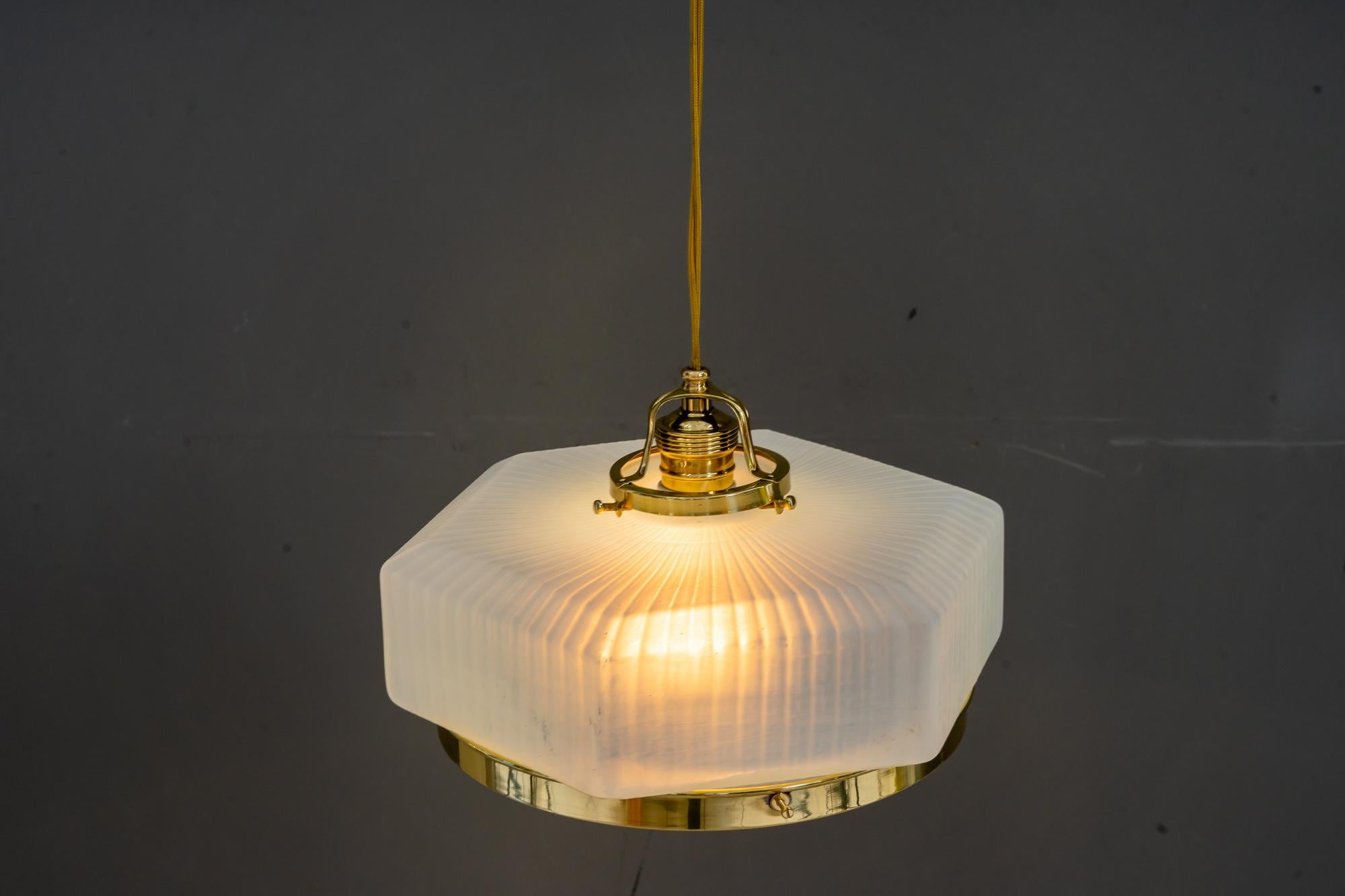 Adjustable art deco pendant vienna around with original opaline glass shade 1920 5