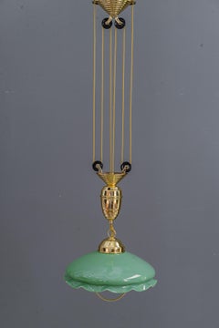 Adjustable art deco pendant vienna with original opal glass shade 1920s