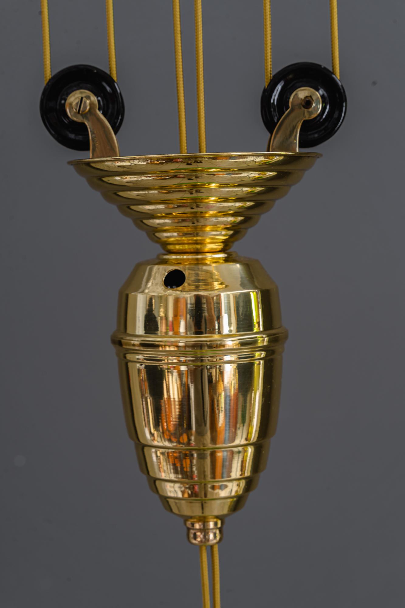 Ottone Adjustable art deco pendant vienna with original opal glass shade 1920s in vendita