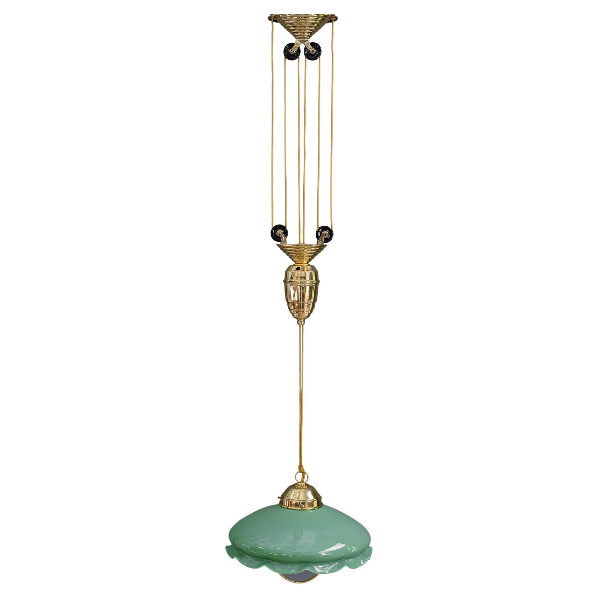 Adjustable art deco pendant vienna with original opal glass shade 1920s