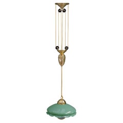 Verstellbare Art-Deco-Pendelleuchte Vienna mit originalem Opalglasschirm 1920er Jahre