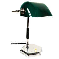 Adjustable Art Deco Table Lamp Chromed with Original Glass Shade, Around 1920s