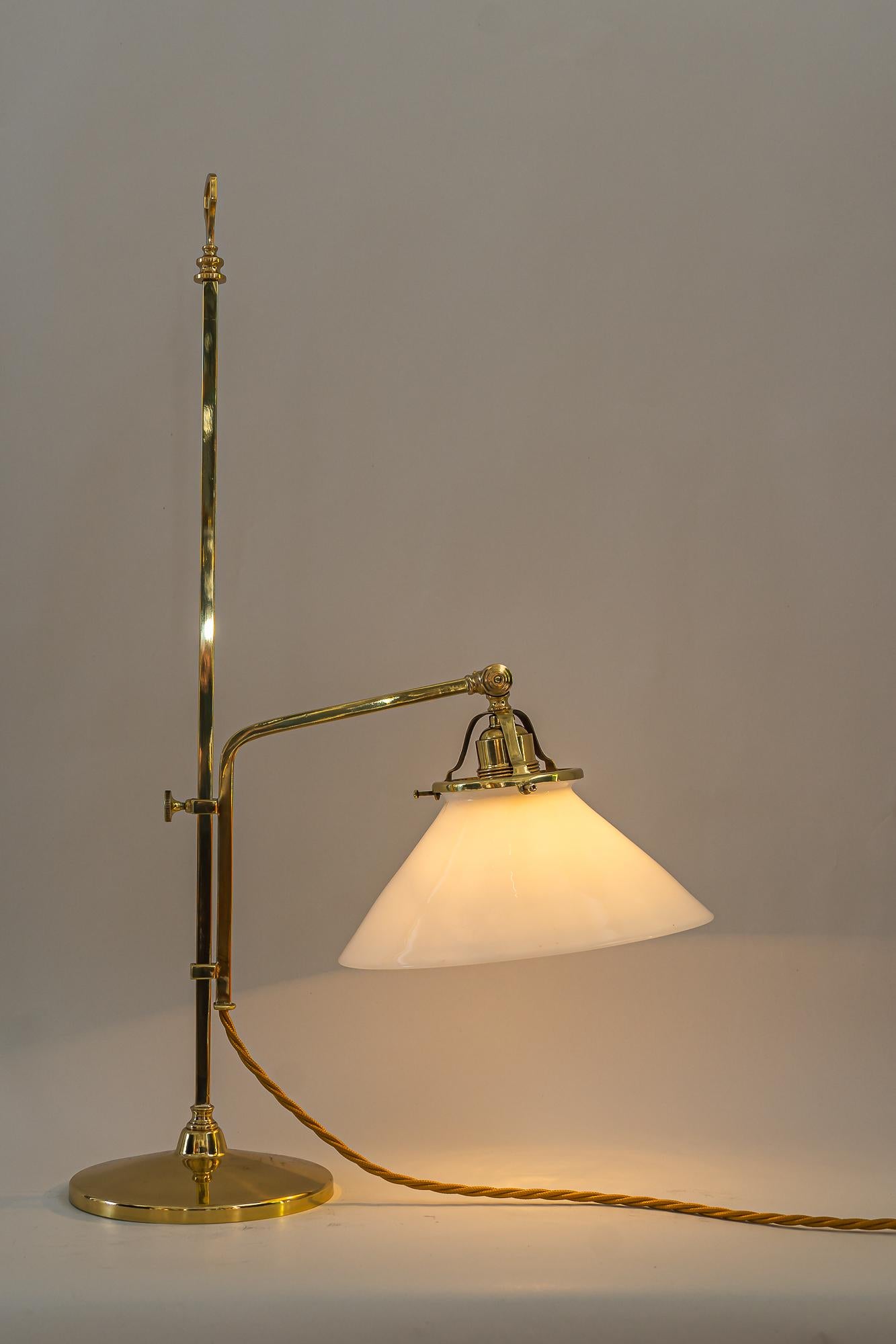 Adjustable Art Deco Table Lamp with Original Opal Glass Shade around 1920s For Sale 11