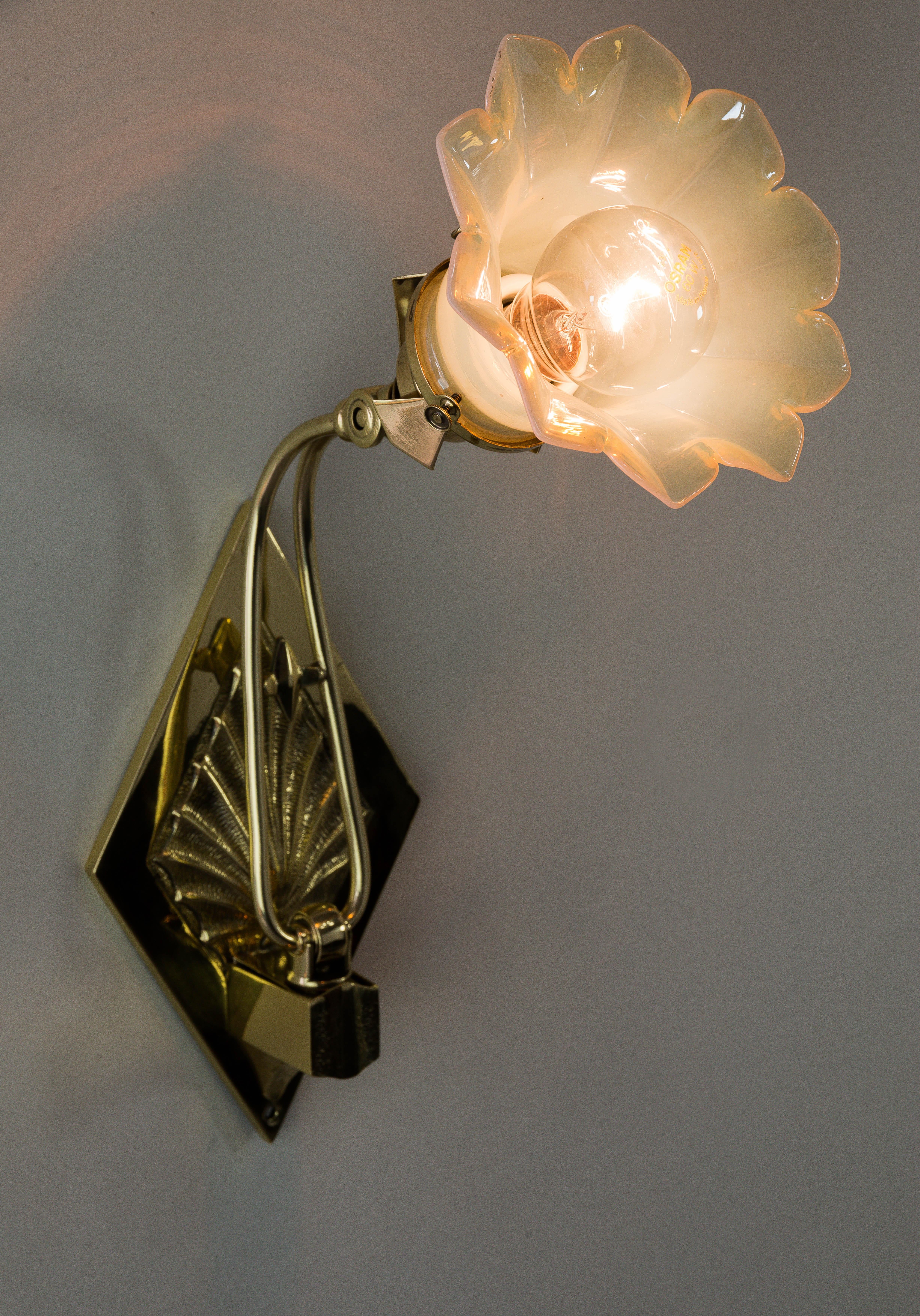 Adjustable Art Deco Wall Lamp circa 1920s with Opaline Glass Shade 12