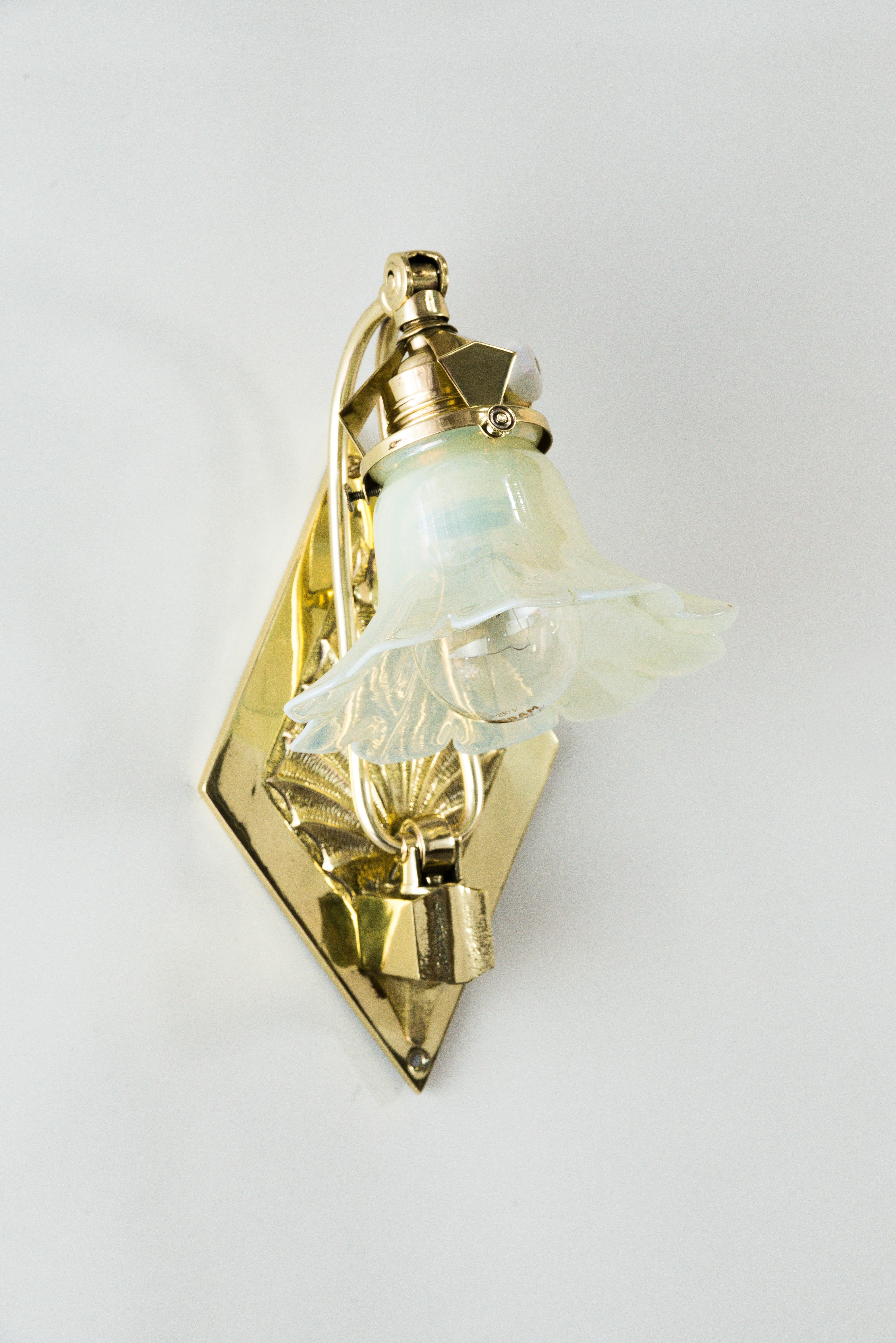 Austrian Adjustable Art Deco Wall Lamp circa 1920s with Opaline Glass Shade