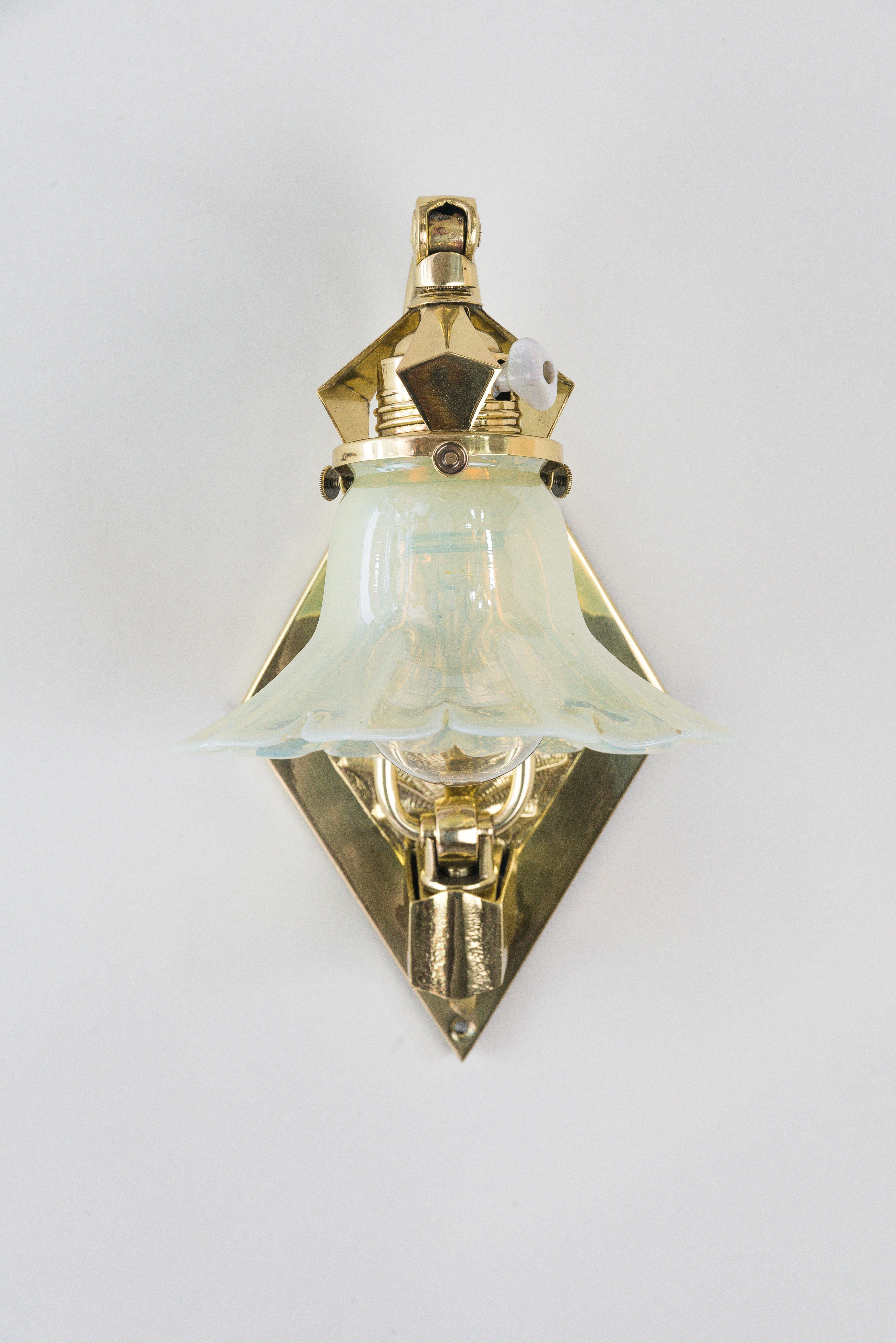 Early 20th Century Adjustable Art Deco Wall Lamp circa 1920s with Opaline Glass Shade