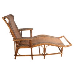 Adjustable Art Deco Wicker and Bamboo Chaise Lounge Ca 1920- 1930's