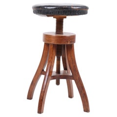 Adjustable Artist Stool in Oak and Patinated Leather, Denmark, 1930s