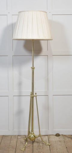 Adjustable Arts and Crafts–Style Brass Tripod Floor Lampshade