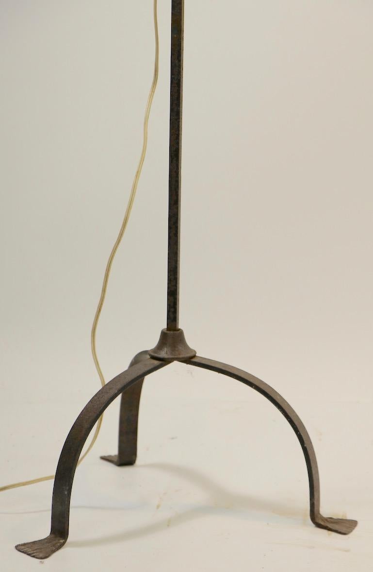 Arts and Crafts Adjustable Arts & Crafts Wrought Iron Floor Lamp with Emeralite Cone Shade