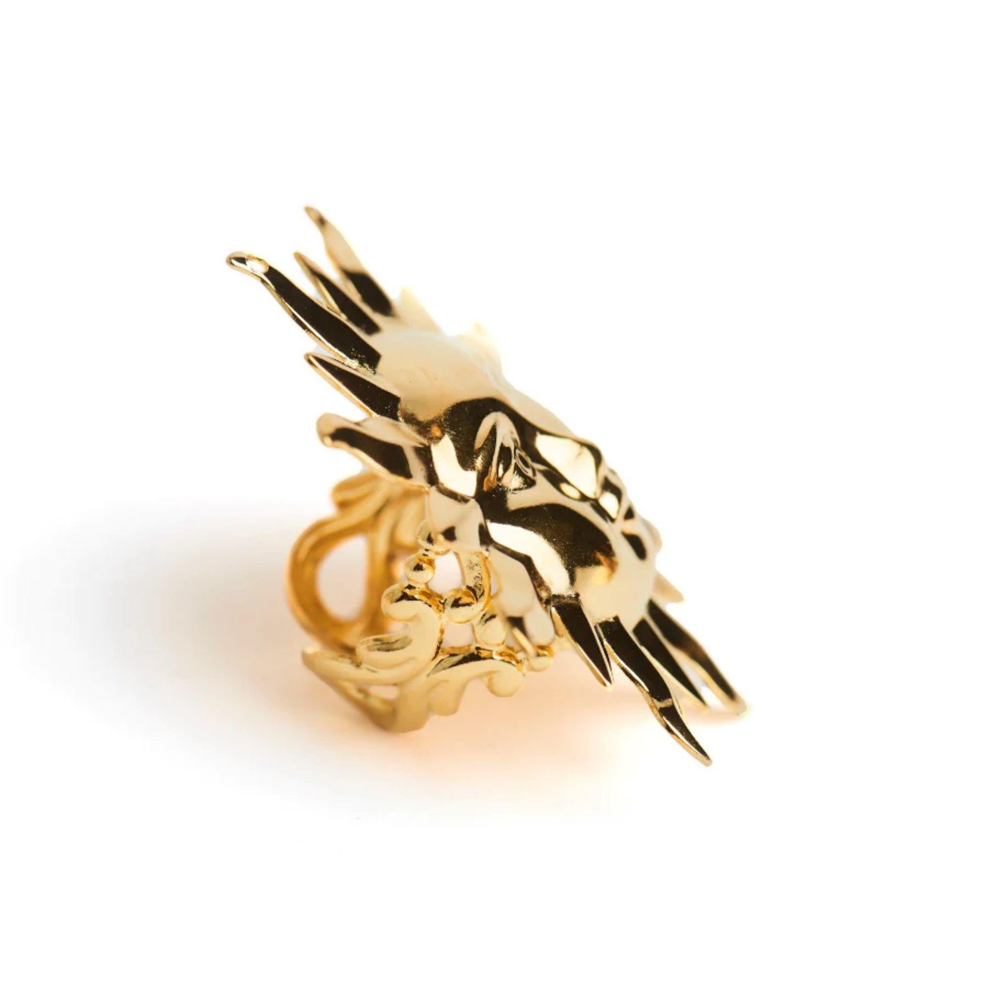 Bring the true light to your hand this Sun ring based on our classic adjustable baroque ring is the ultimate rising power ring. Made in America. Plated on Brass.

Additional Information:
Material: Brass, Sterling Silver
Dimensions: W 1.5 x L 2 x H 1