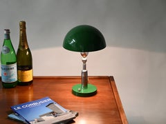 Adjustable Bauhaus Green Table Lamp in Chrome and Enameled Metal, Italy 1940s