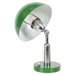Adjustable Bauhaus Green Table Lamp in Chrome and Enameled Metal, Italy 1940s