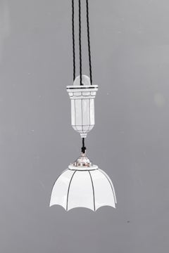 Adjustable bauhaus porcelain pendant with opal glass shade vienna around 1920s