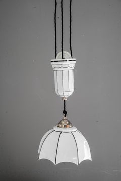 Adjustable bauhaus porcelain pendant with opal glass shade vienna around 1920s