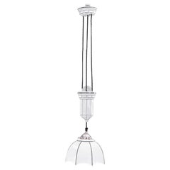 Adjustable bauhaus porcelain pendant with opal glass shade vienna around 1920s