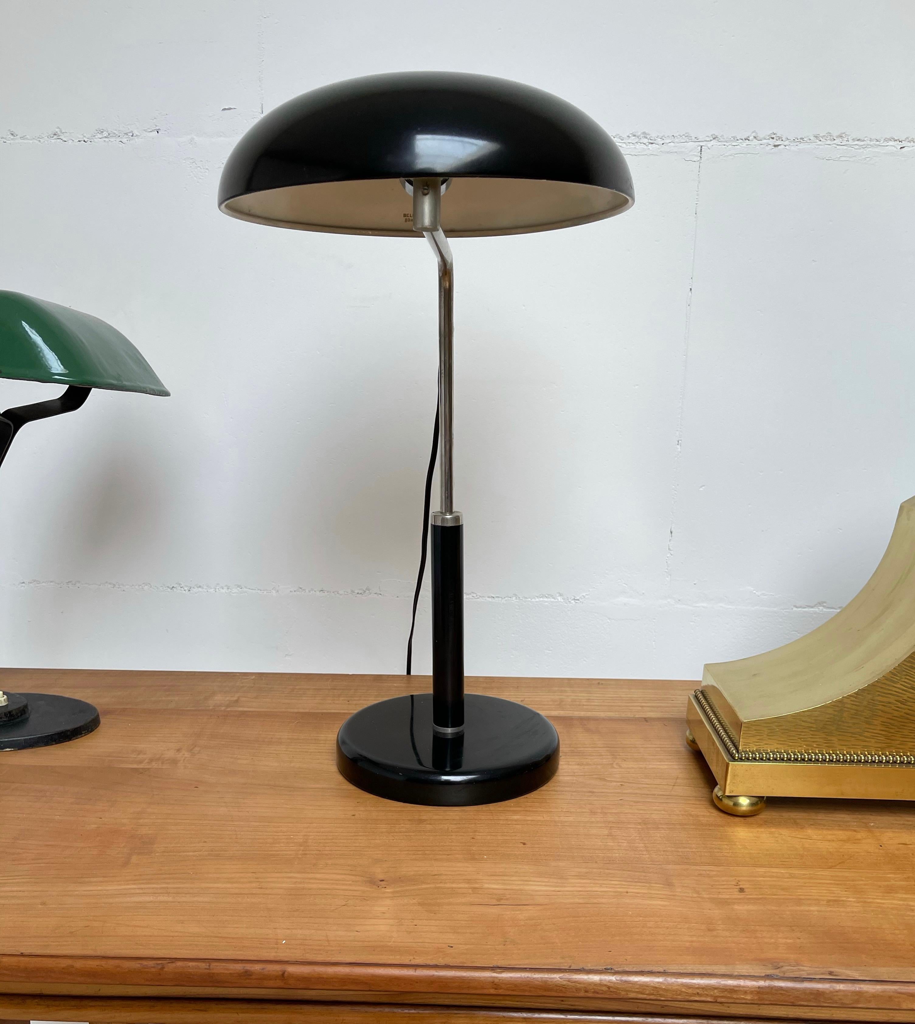 Adjustable Bauhaus Table or Desk Lamp Blackened & Chrome Metal by Belmag Zurich 4