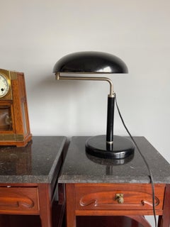 Adjustable Bauhaus Table or Desk Lamp Blackened & Chrome Metal by Belmag Zurich