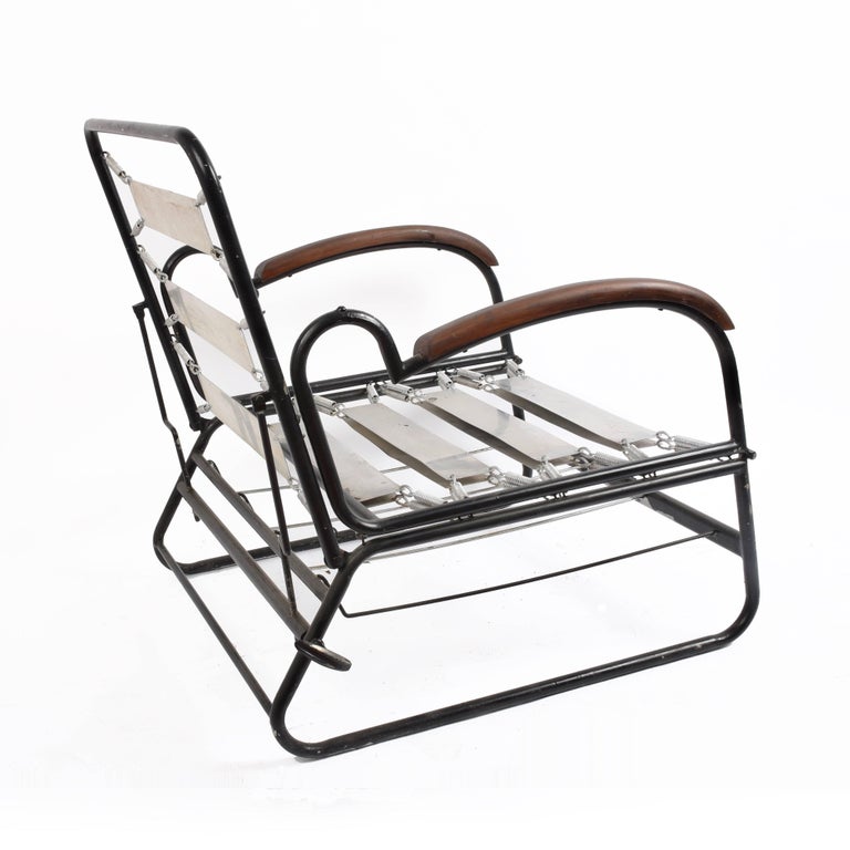 Adjustable Bed Armchair with Marcel Breuer Style Metal and Wood