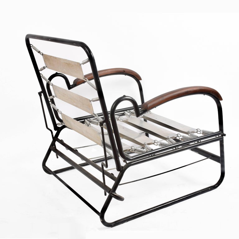 Adjustable Bed Armchair with Marcel Breuer Style Metal and Wood