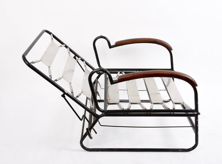 Adjustable Bed Armchair with Marcel Breuer Style Metal and Wood