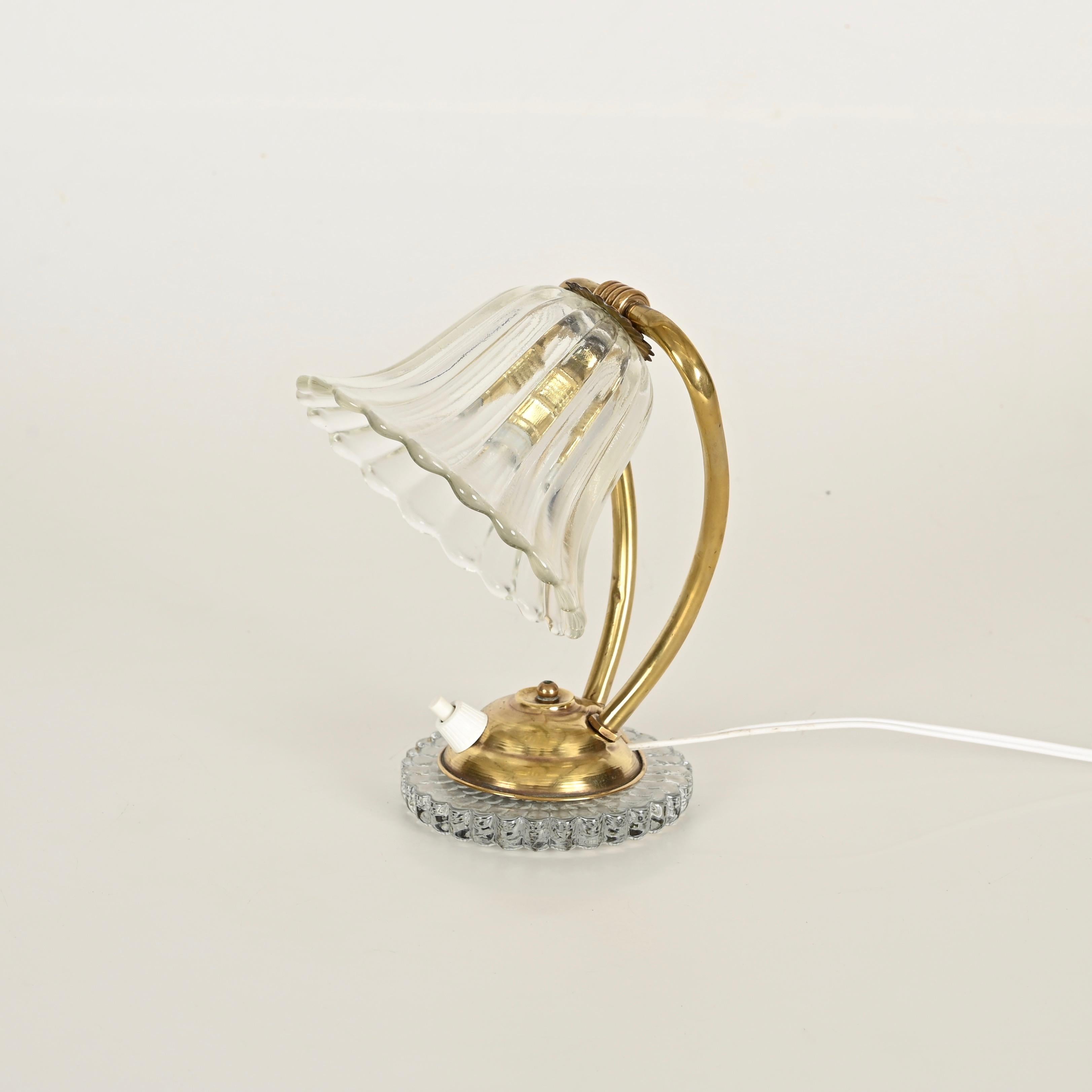 Adjustable Bell Table Lamp in Murano Glass and Brass by Barovier, Italy 1940s For Sale 9