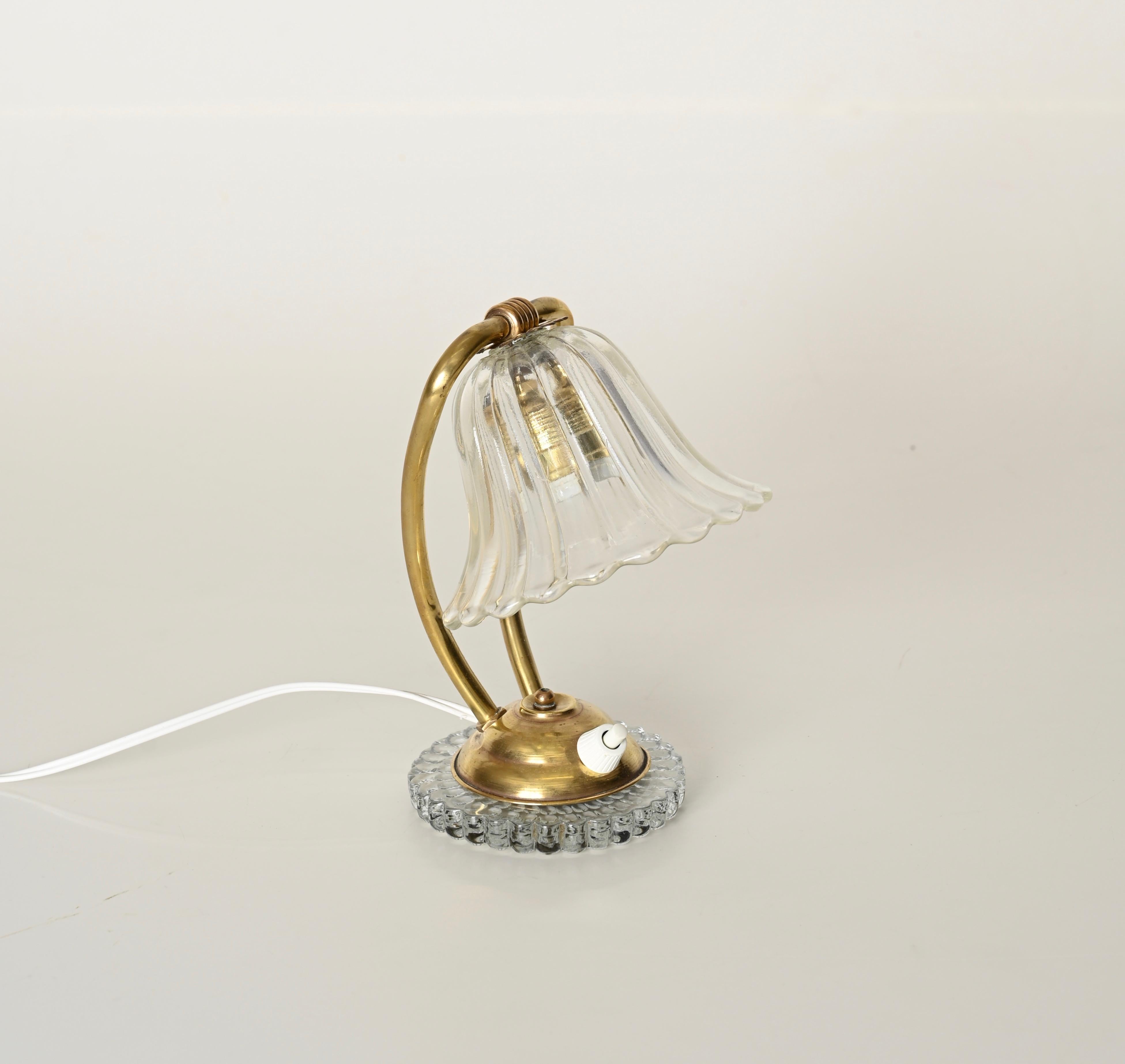 Adjustable Bell Table Lamp in Murano Glass and Brass by Barovier, Italy 1940s For Sale 12