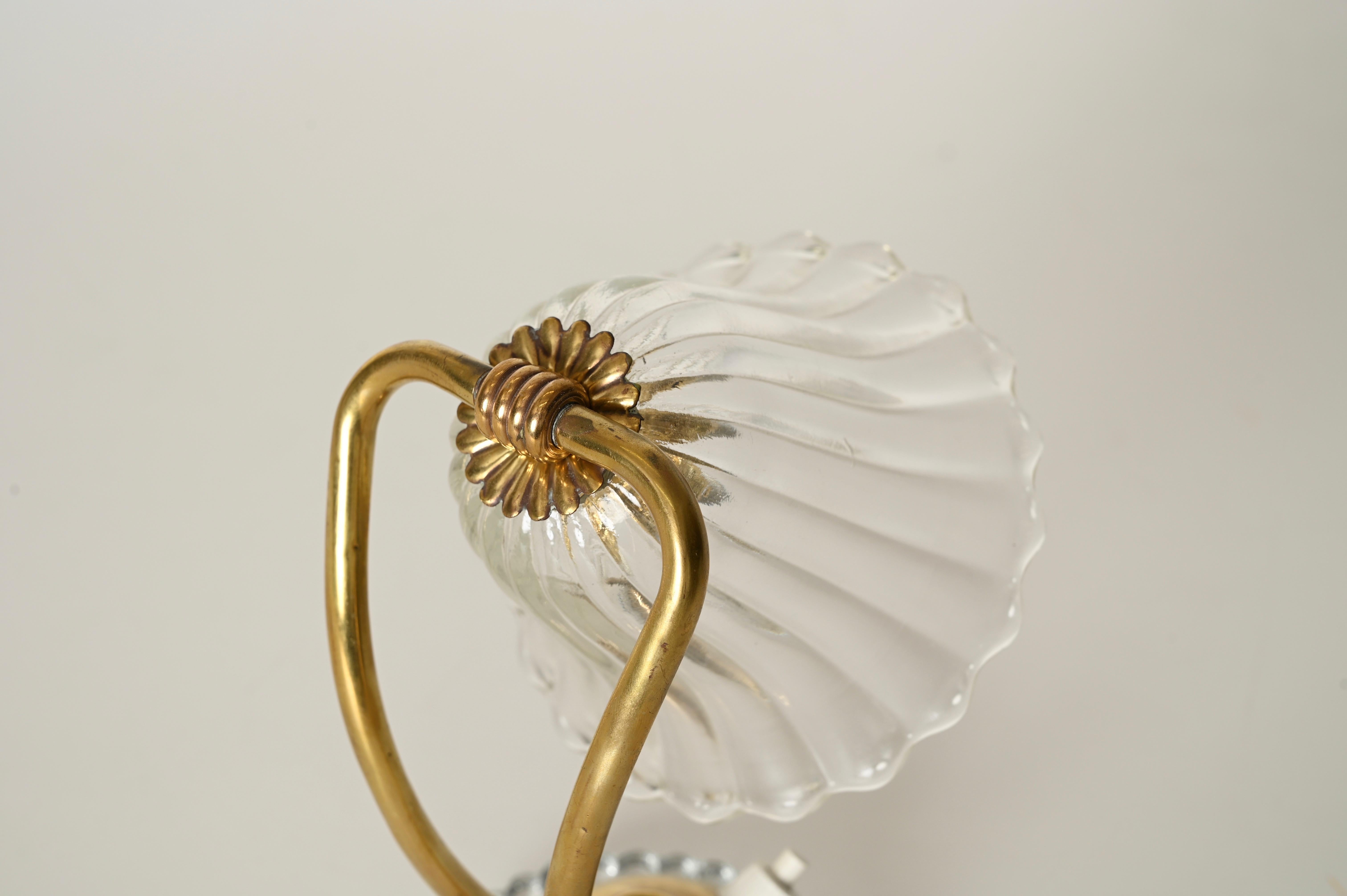 Italian Adjustable Bell Table Lamp in Murano Glass and Brass by Barovier, Italy 1940s For Sale