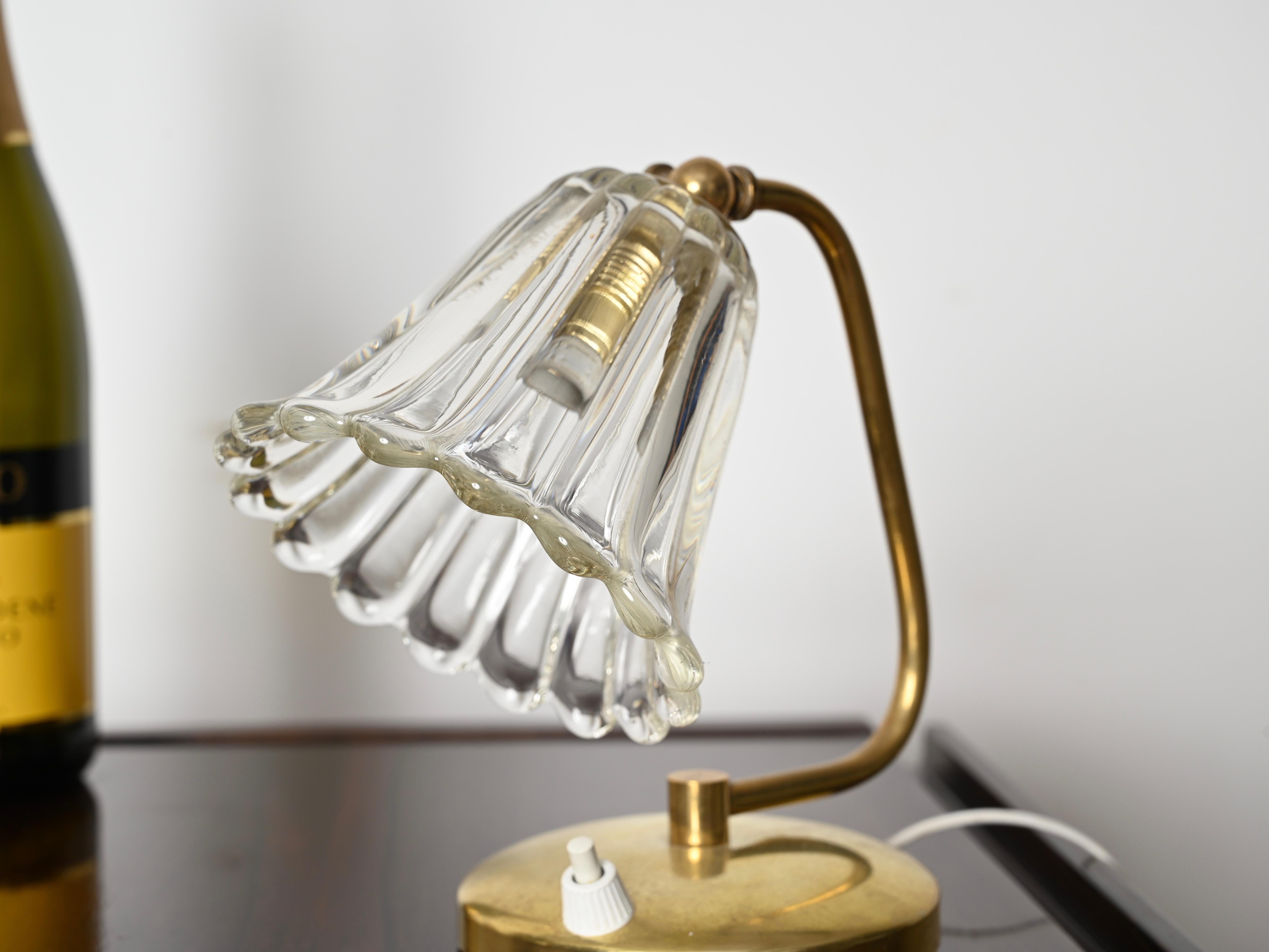 Fait main Lampe de table réglable en verre de Murano et laiton par Barovier, Italie, années 1940 en vente