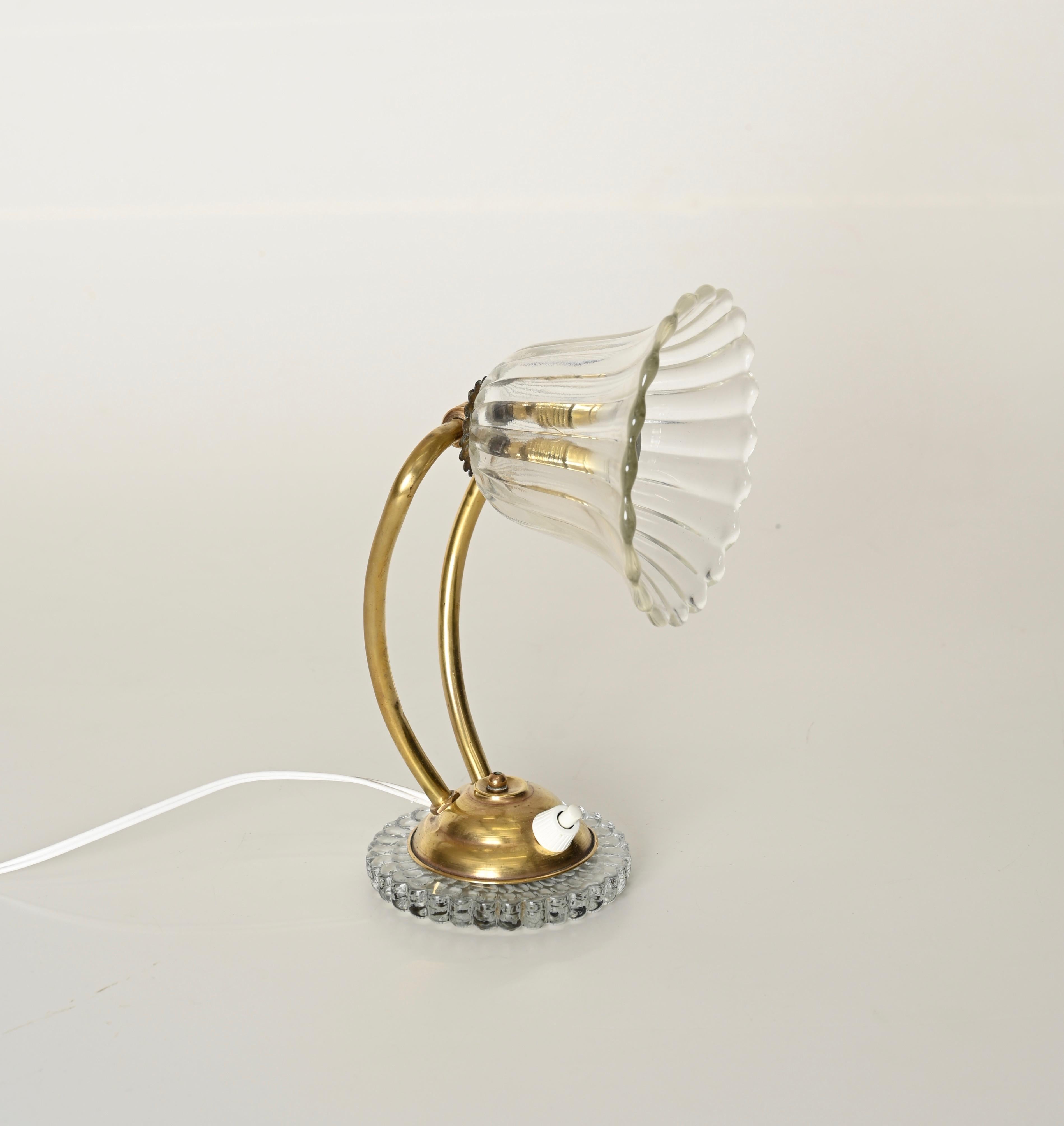 20th Century Adjustable Bell Table Lamp in Murano Glass and Brass by Barovier, Italy 1940s For Sale