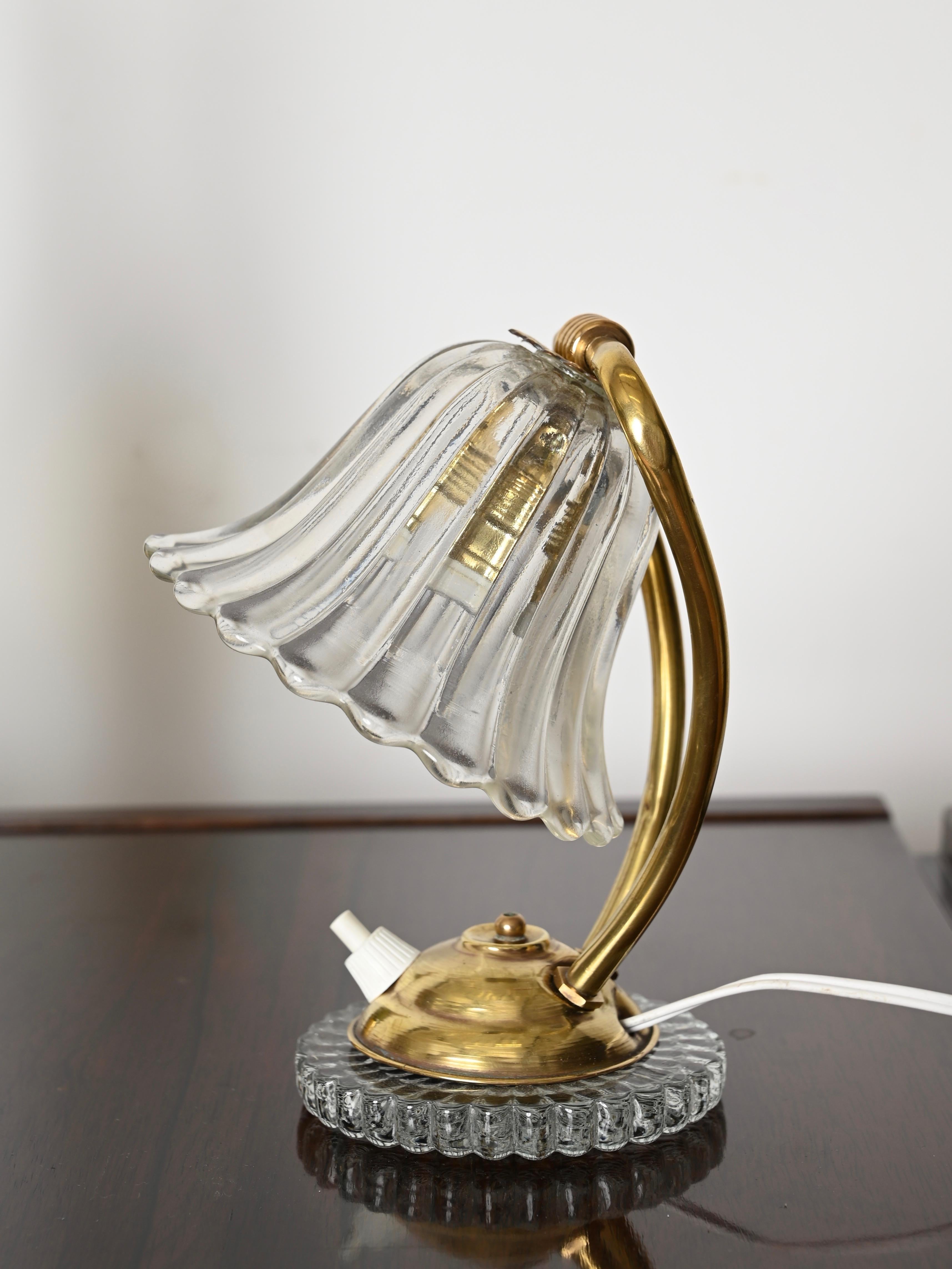 Adjustable Bell Table Lamp in Murano Glass and Brass by Barovier, Italy 1940s For Sale 1