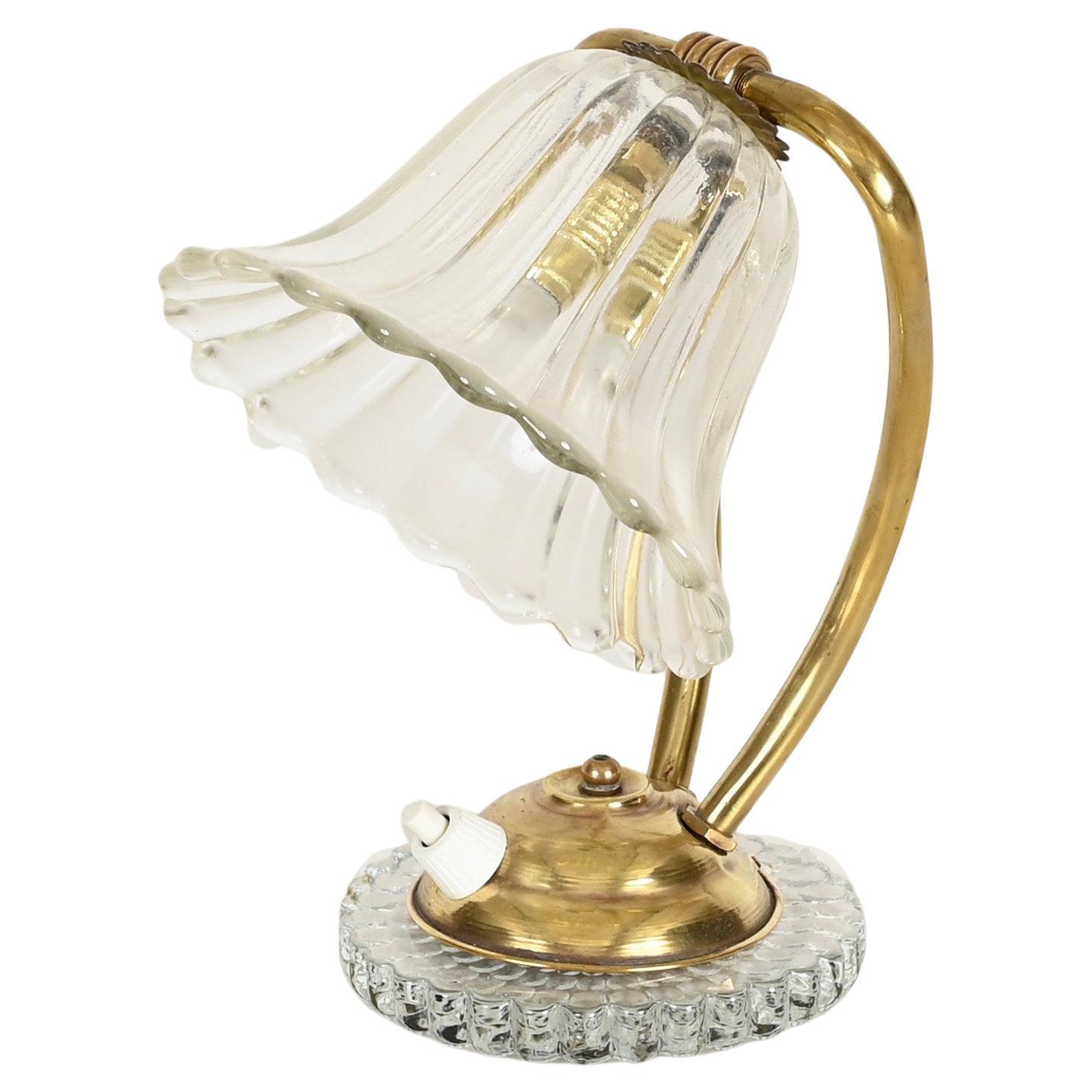 Adjustable Bell Table Lamp in Murano Glass and Brass by Barovier, Italy 1940s