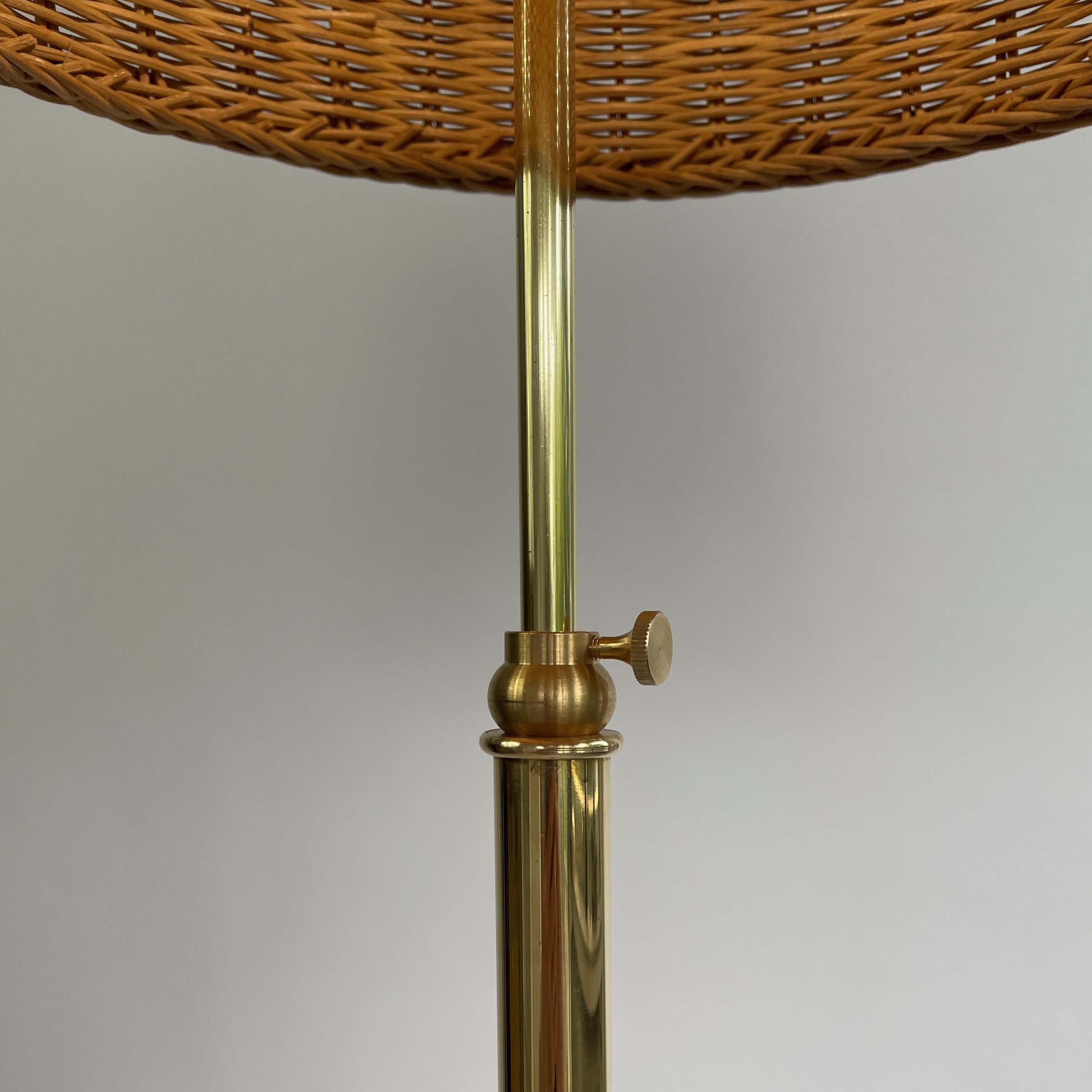Adjustable 'Bienenkorb' Wicker Brass Floor Lamp, Jt Kalmar Style, Austria 1950s For Sale 4