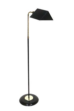 Adjustable Black and Brass Hollywood Regency Style Pharmacy Floor Lamp 1970/80