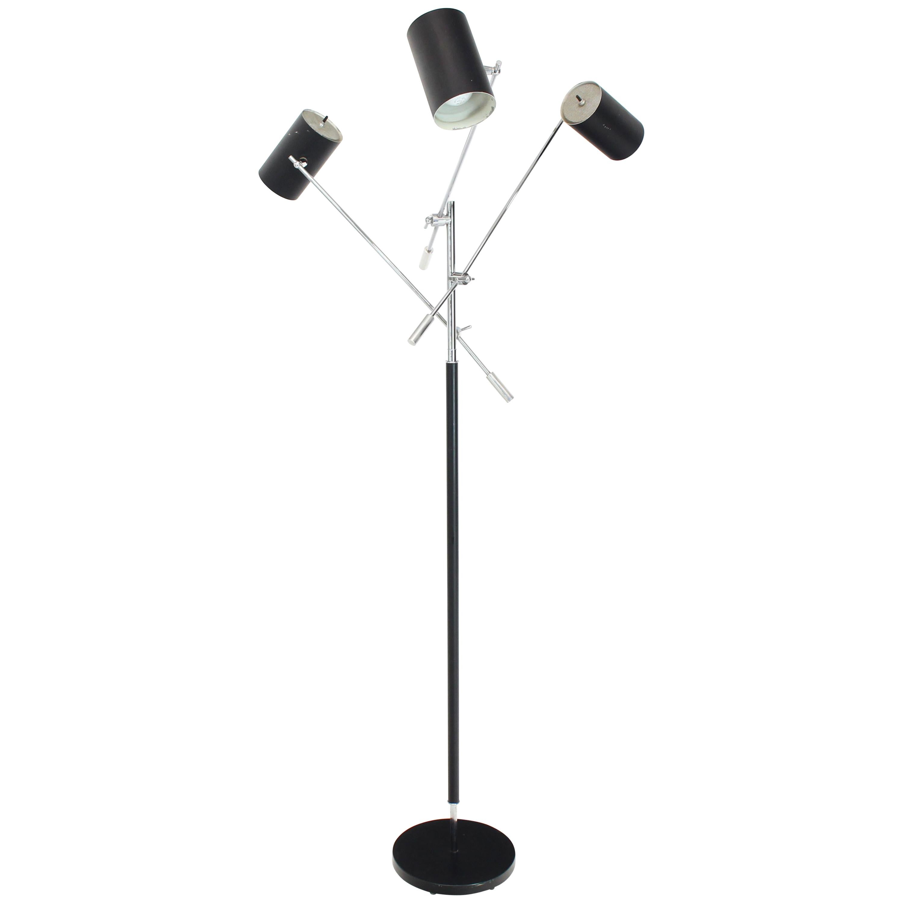 Adjustable Black and Chrome Triennale Floor Lamp by Sonneman Arredoluce Style For Sale
