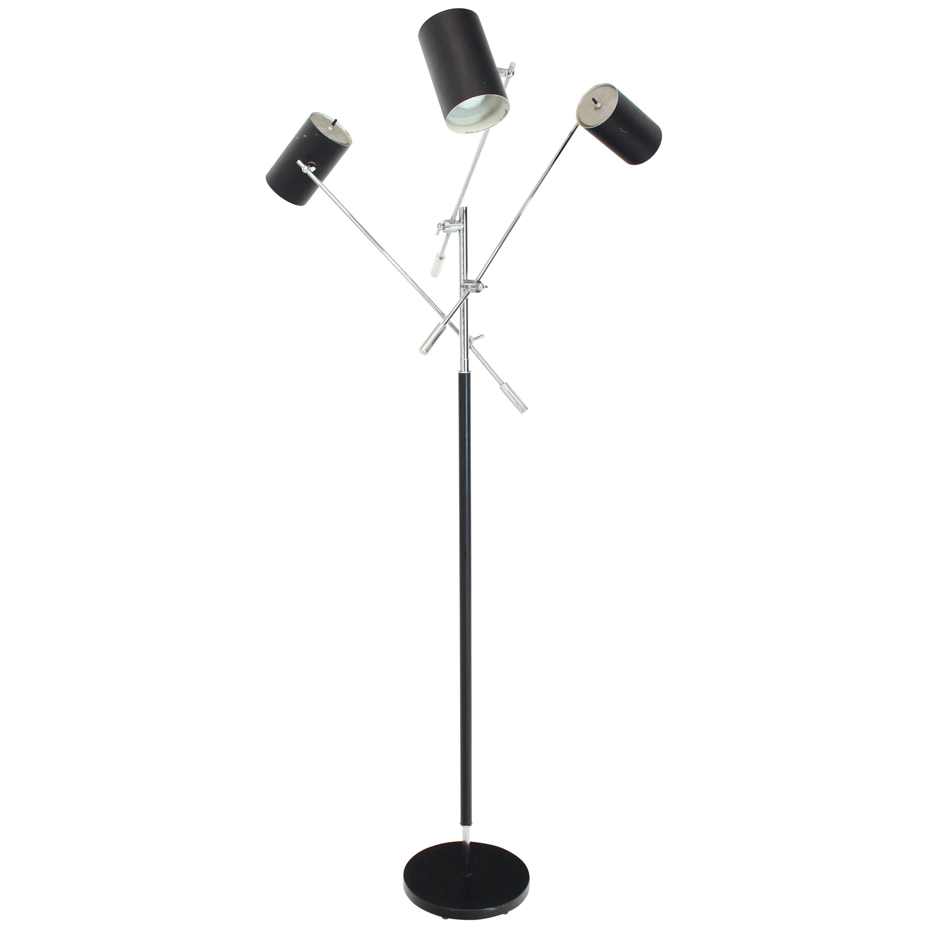 Lampada da terra Triennale regolabile in nero e cromo di Sonneman Arredoluce Style