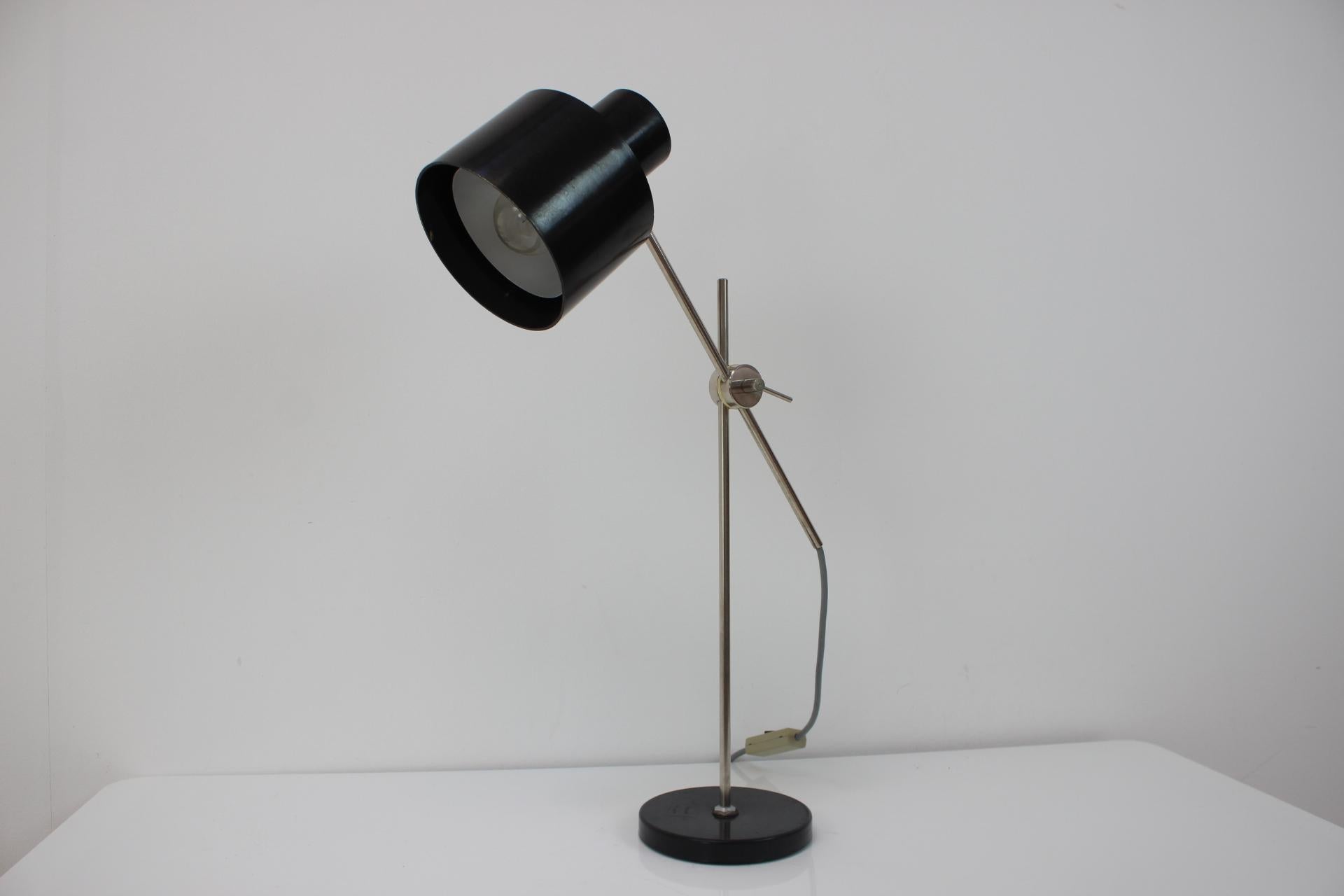 Mid-Century Modern Adjustable Black Bakelite Industrial Table Lamp / Czechoslovakia, 1970s For Sale