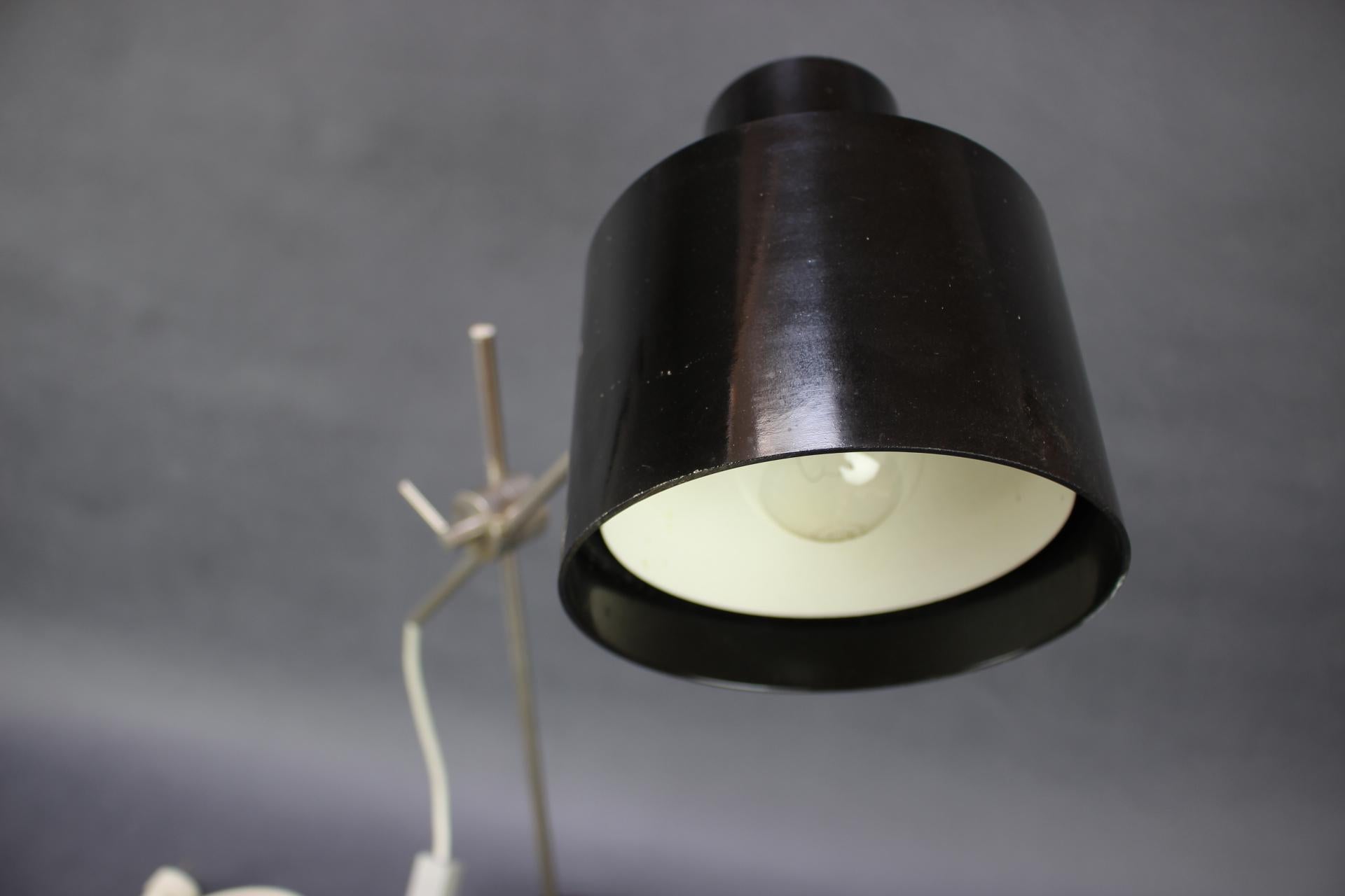 Mid-Century Modern Adjustable Black Bakelite Industrial Table Lamp / Czechoslovakia, 1970s For Sale