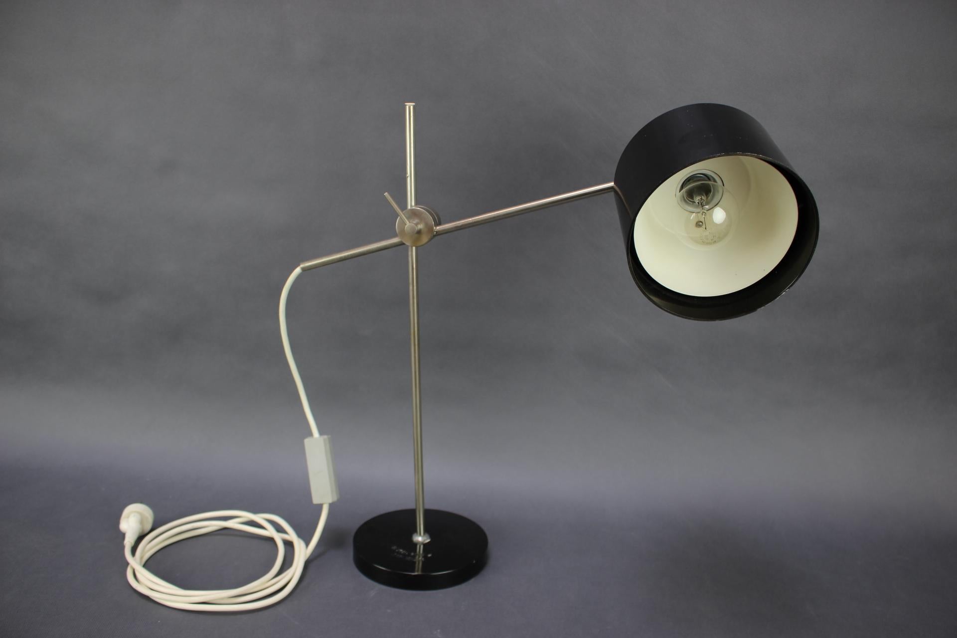 Late 20th Century Adjustable Black Bakelite Industrial Table Lamp / Czechoslovakia, 1970s For Sale