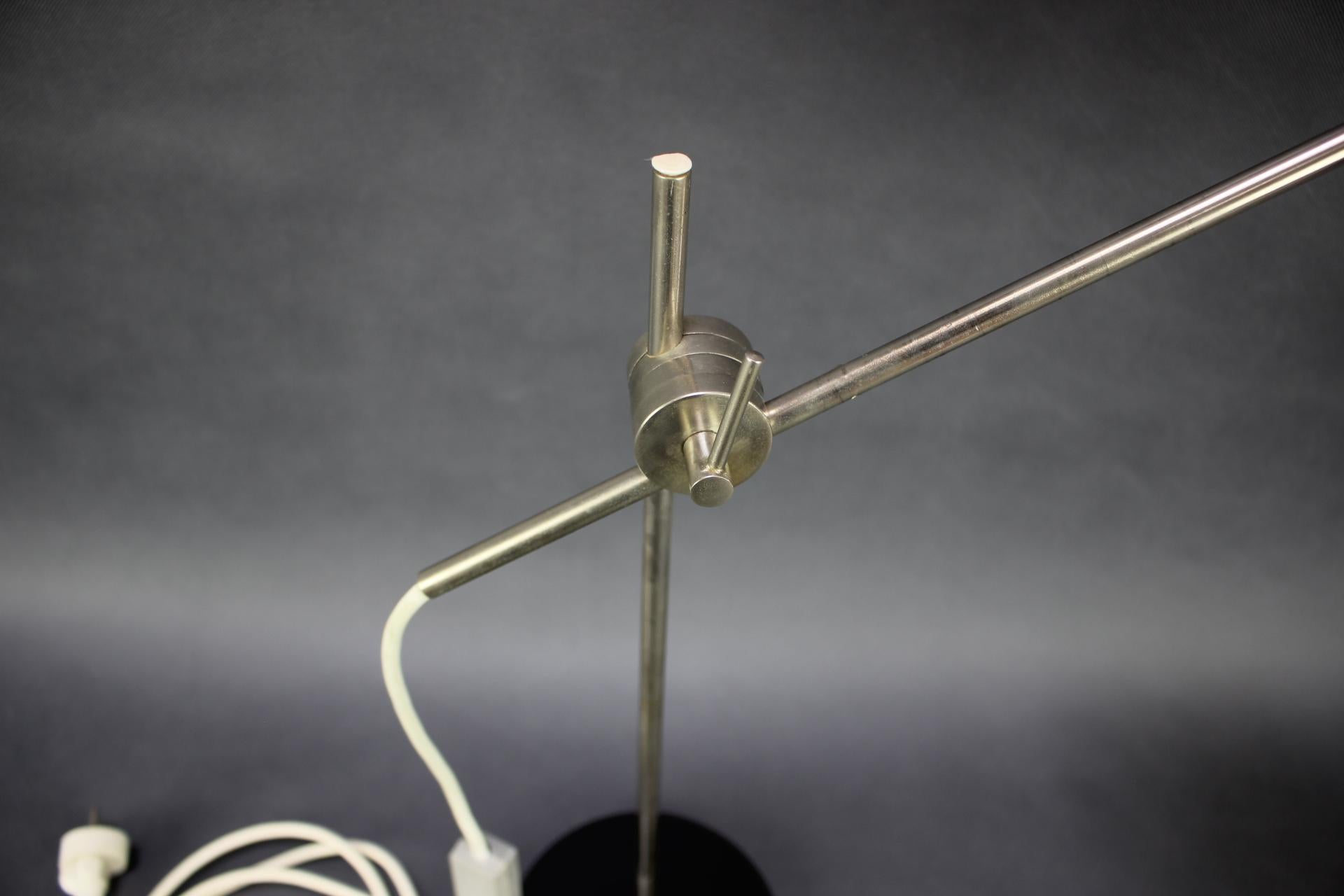 Chrome Adjustable Black Bakelite Industrial Table Lamp / Czechoslovakia, 1970s For Sale