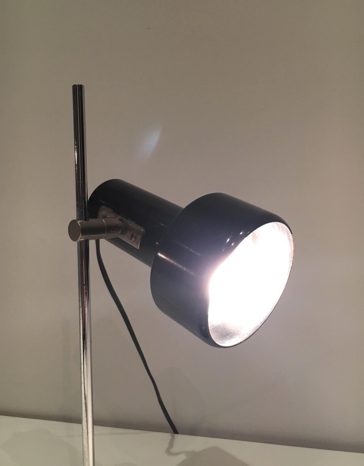 Metal Adjustable Black Lacquered and Chrome Table Lamp. French Work, Circa 1970 For Sale