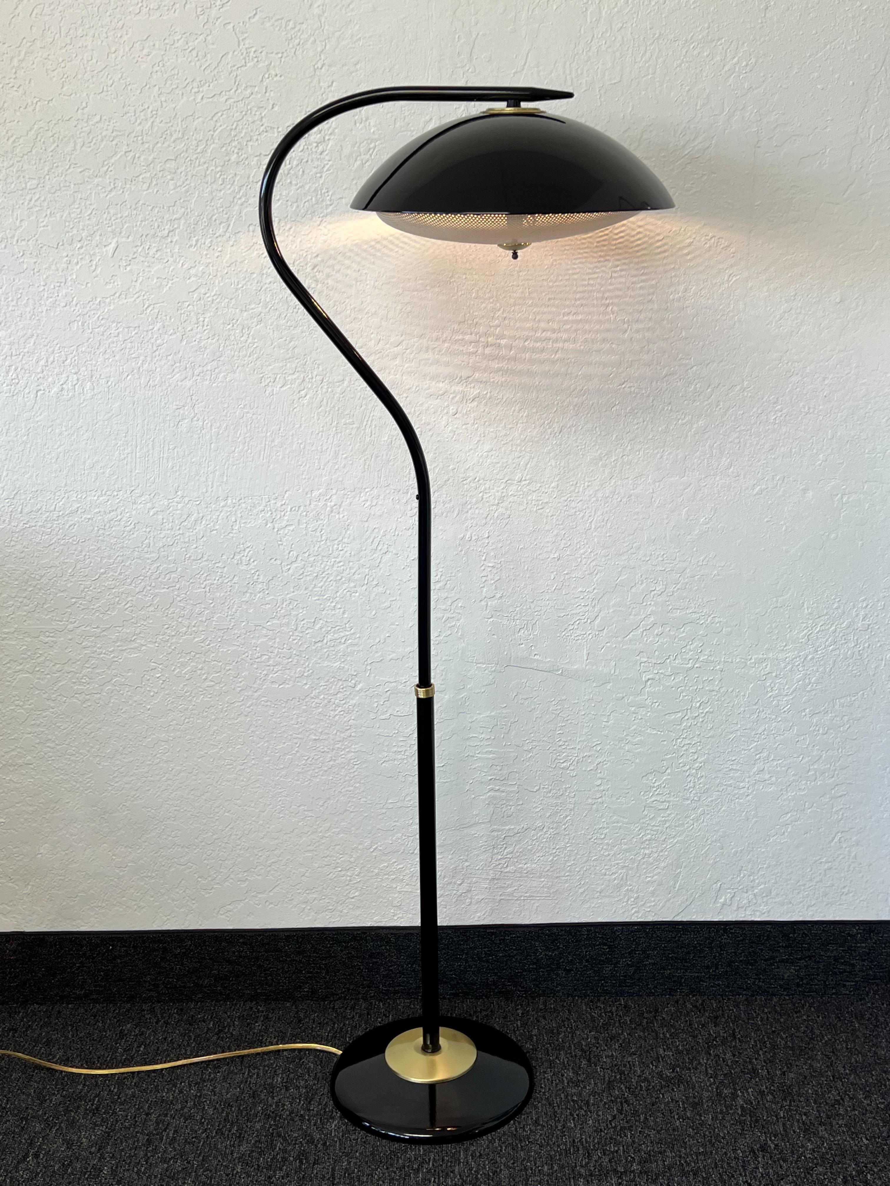 Adjustable Black Powder Coated and Brass Floor Lamp For Sale 2