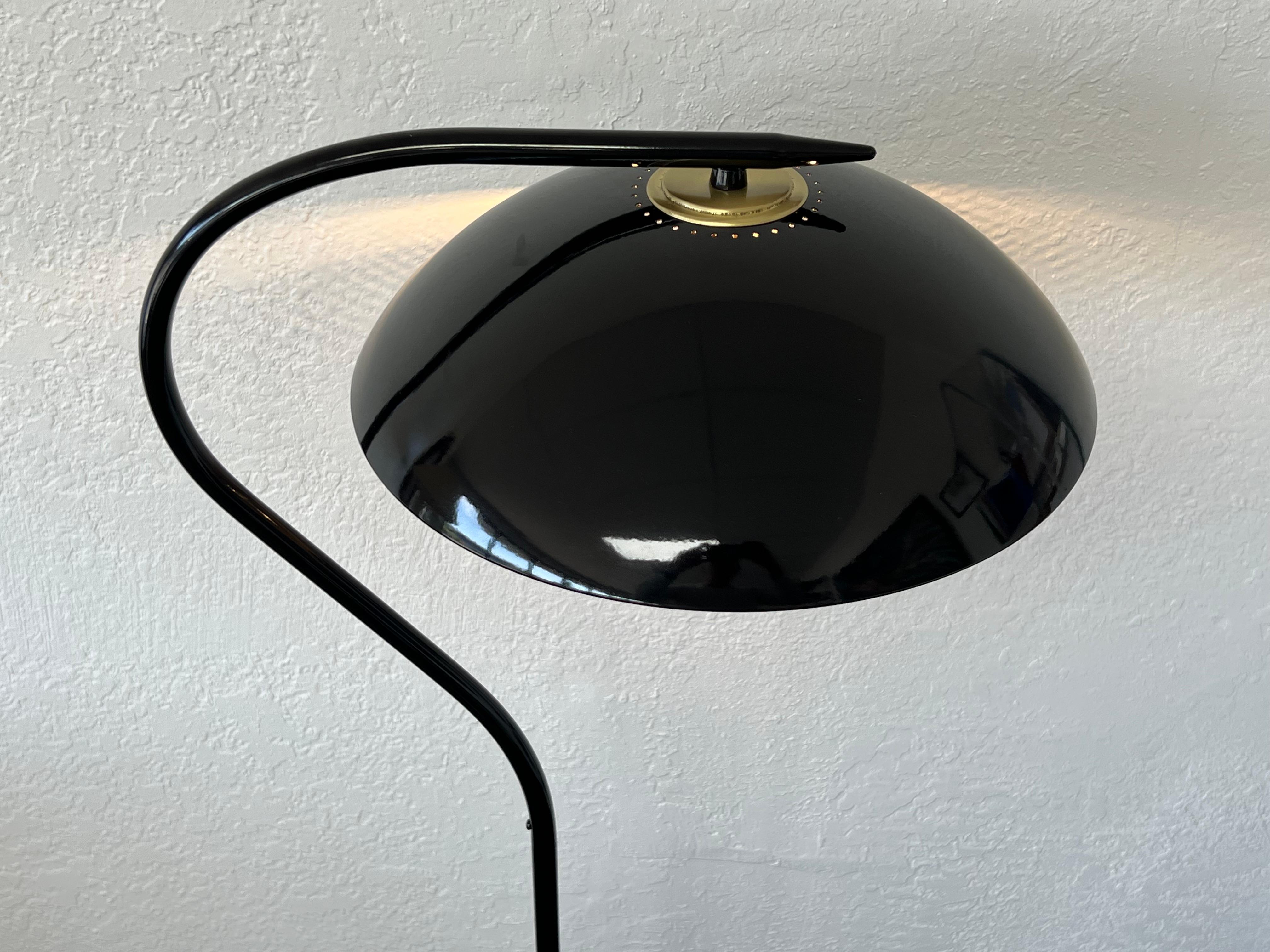 Mid-Century Modern Adjustable Black Powder Coated and Brass Floor Lamp For Sale