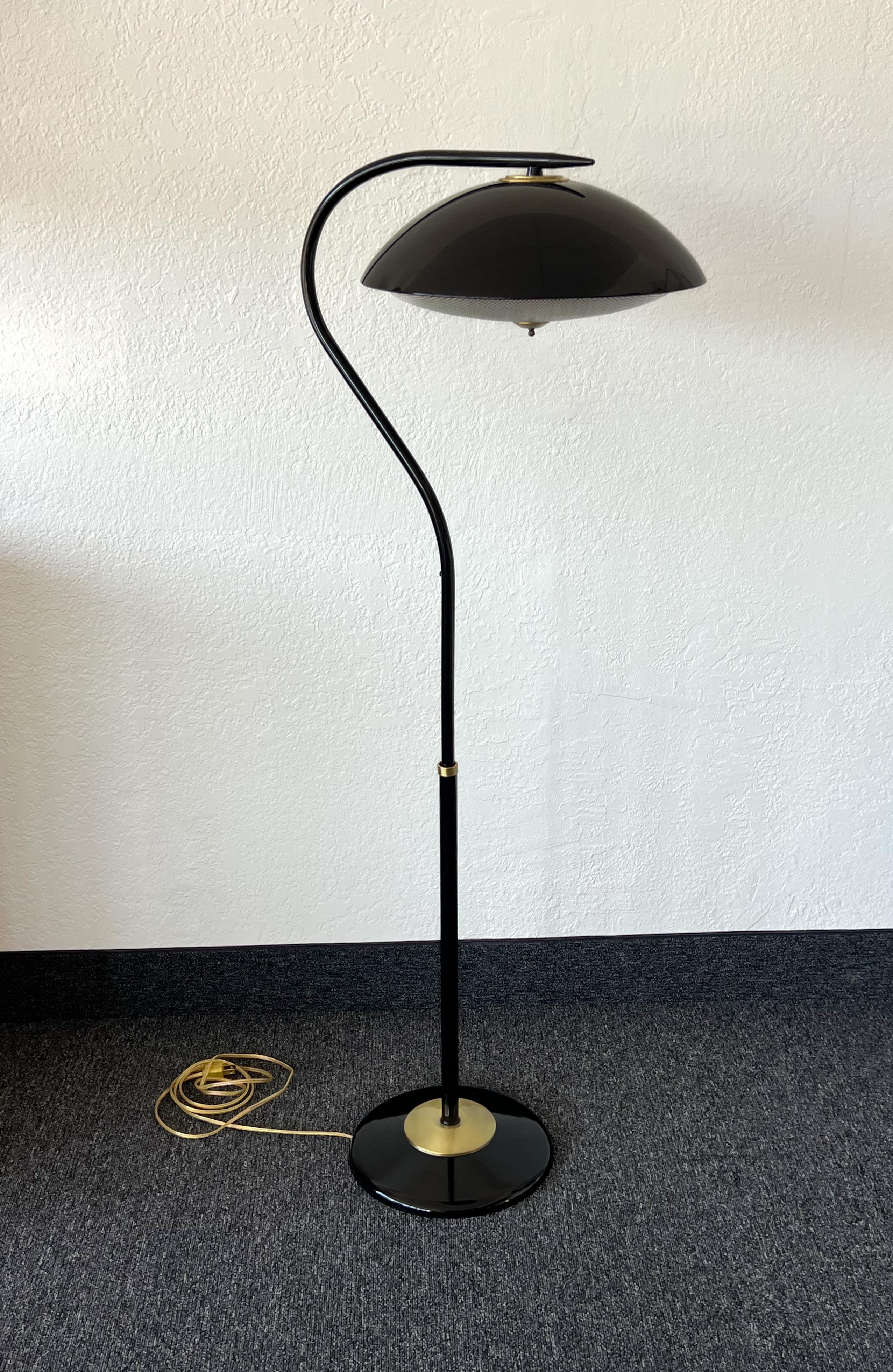 Metal Adjustable Black Powder Coated and Brass Floor Lamp For Sale