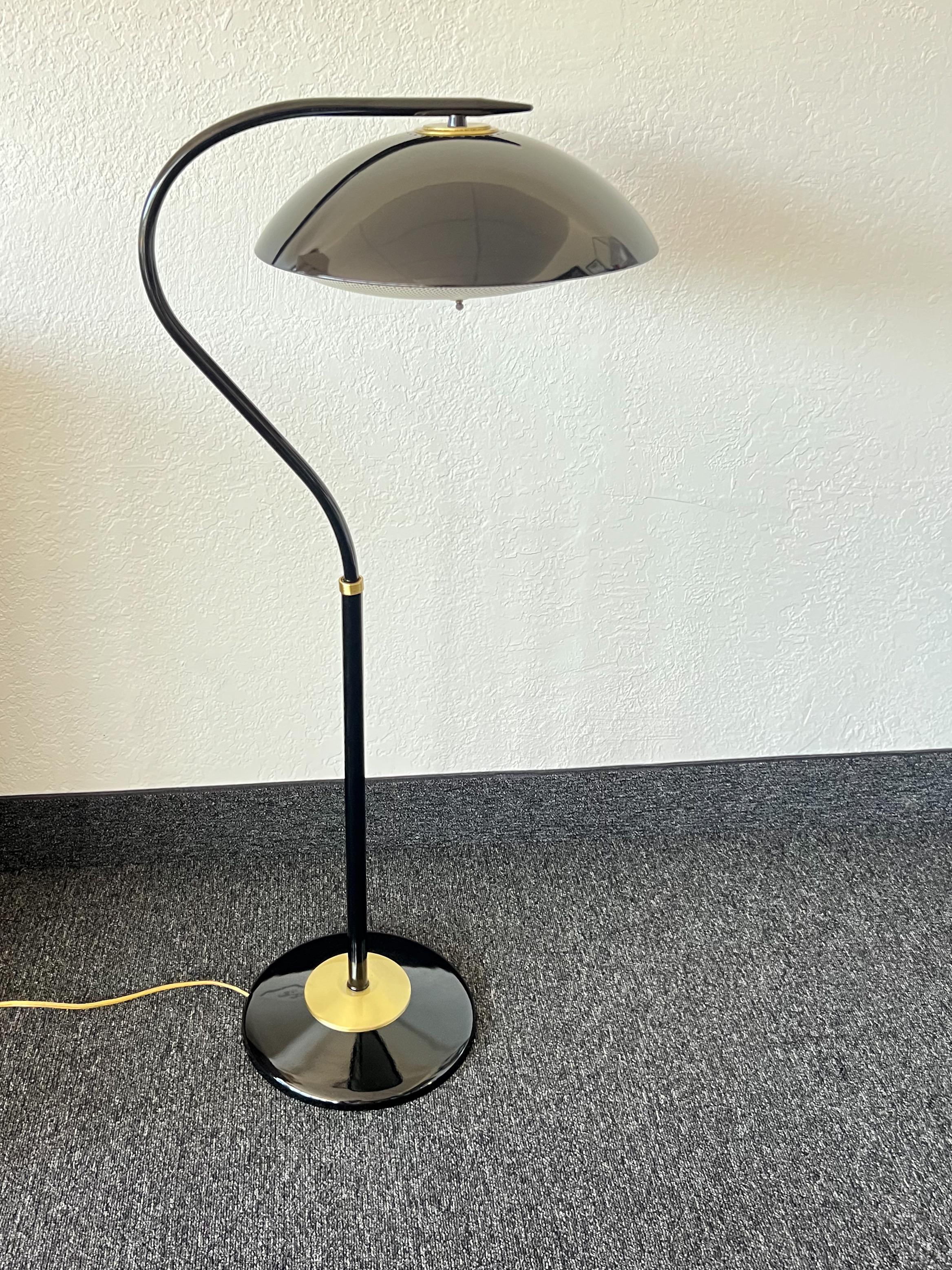 Adjustable Black Powder Coated and Brass Floor Lamp For Sale 1