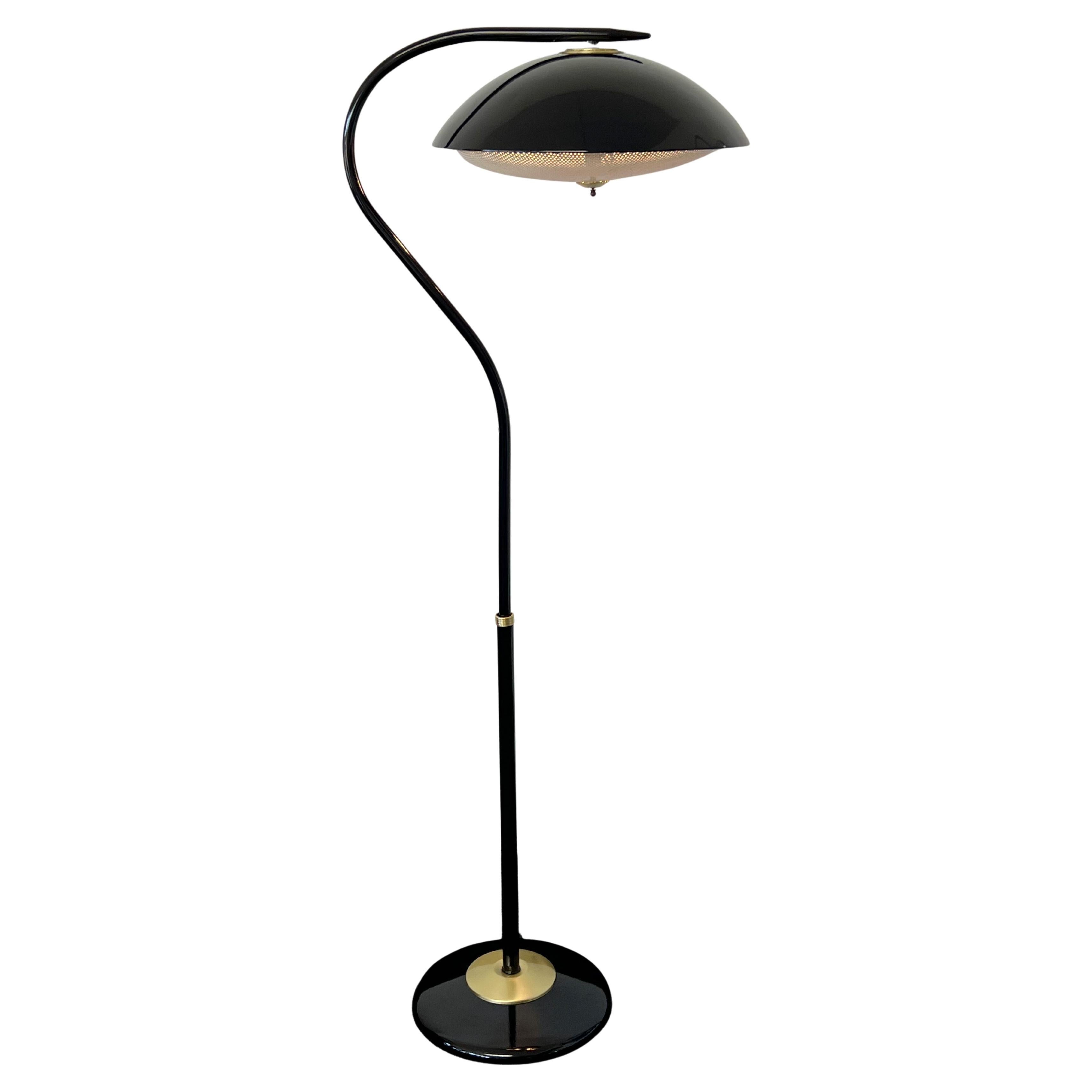Lampada da terra regolabile in ottone e vernice a polvere nera